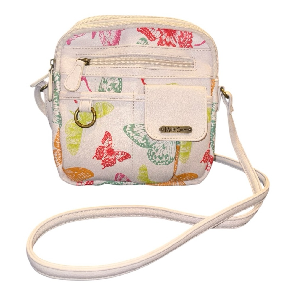 MultiSac Butterfly Print Crossbody Bag White Faux Leather BP4